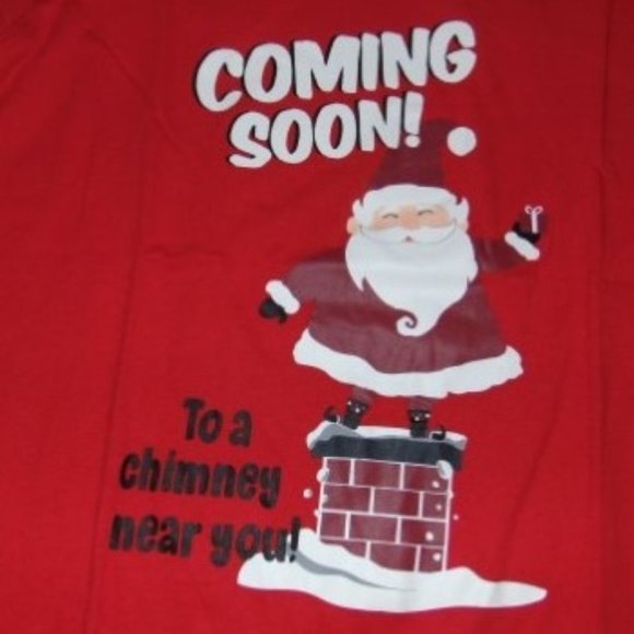 Womens Christmas Pajamas Medium Santa Coming Soon Red Plaid Top & Fleece Pants - Picture 4 of 8